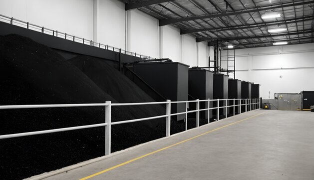 Industrial biochar production facility with pyrolysis processing tanks