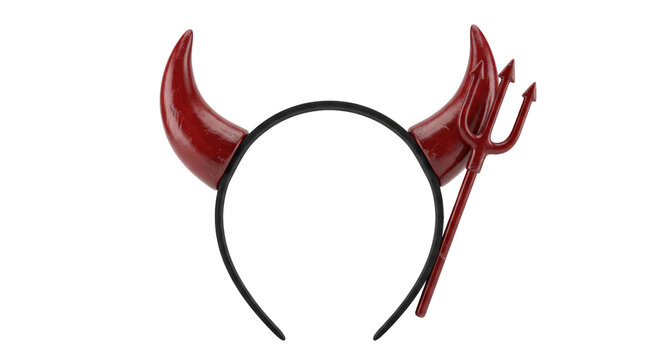 Red devil horns headband with a small trident accessory for Halloween costume party wear