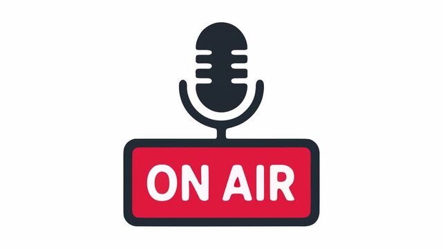 On air microphone sign and broadcast vector animation