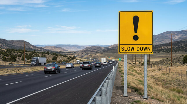 Bright Yellow Road Sign Prompts Drivers To Slow Down