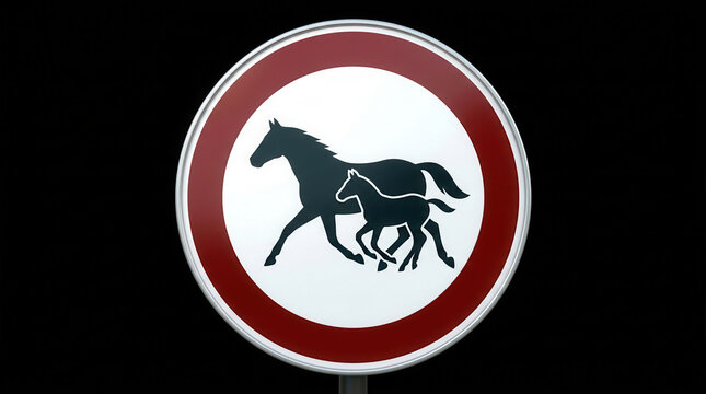 Caution Horses Crossing Symbol With Mother And Foal