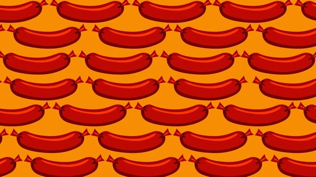 Animated Oktoberfest background featuring repeating red sausages on a warm orange backdrop