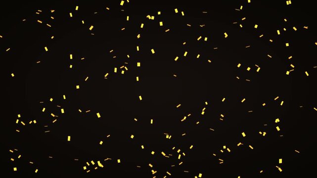 Metallic golden foil confetti rectangles tumbling and fluttering in slow motion, festive 4K video loop backdrop.