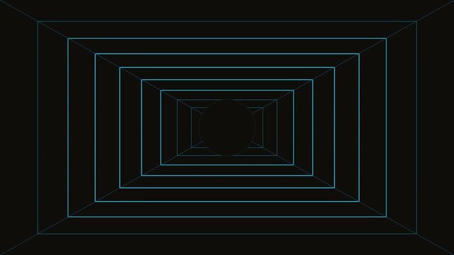 Infinite neon cyan wireframe perspective corridor rushing through cyberspace, gaming broadcast video loop.