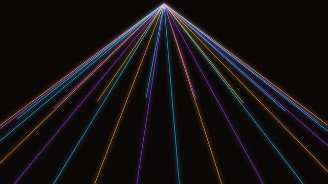 Volumetric concert laser cone fan slicing through dark arena atmospheric haze, live music stage video loop.