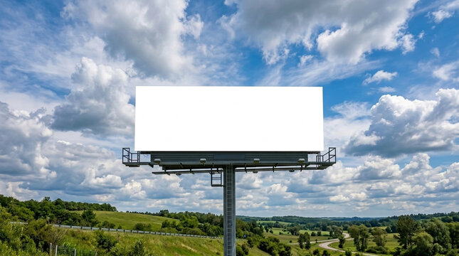 Blank Billboard Stands Tall Against A Dramatic Sky With Rolling Hills Below