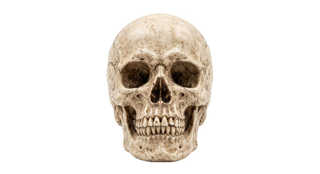 Detailed human skull model isolated on a clean white background for medical or artistic study