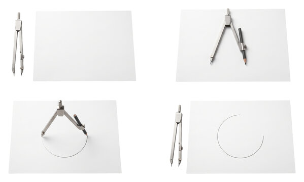 Drafting compass drawing sequence set on transparent background