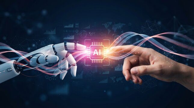 Prompt engineering and machine learning technology processing big data via an AI brain.