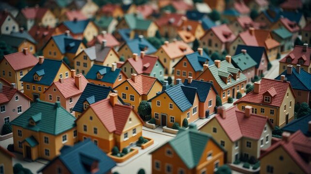 Detailed model town with vibrant rooftops and charming streets