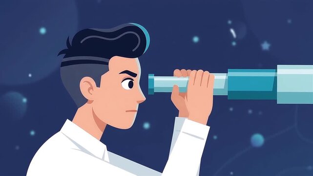Businessman Using Telescope to Find Financial Success and Growth Opportunities