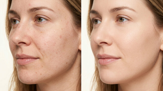 Woman's Skin Before and After Treatment - Clearer Complexion Comparison
