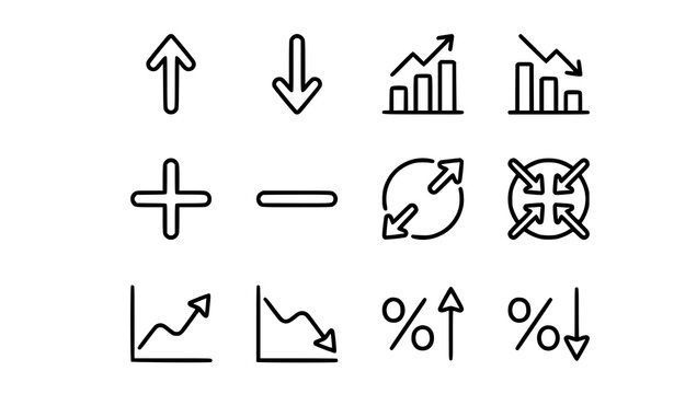 Increase Decrease Growth Arrow Thin Line Icons Vector Set