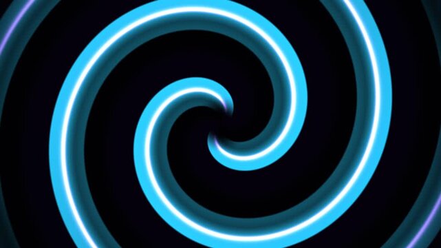 Hypnotic blue neon spiral background, glowing circular motion graphics, abstract psychedelic swirl tunnel for music videos and club visuals