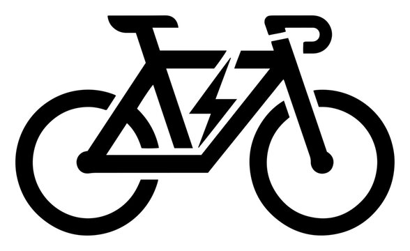 Electric bicycle e-bike with lightning bolt symbol in minimalist silhouette style