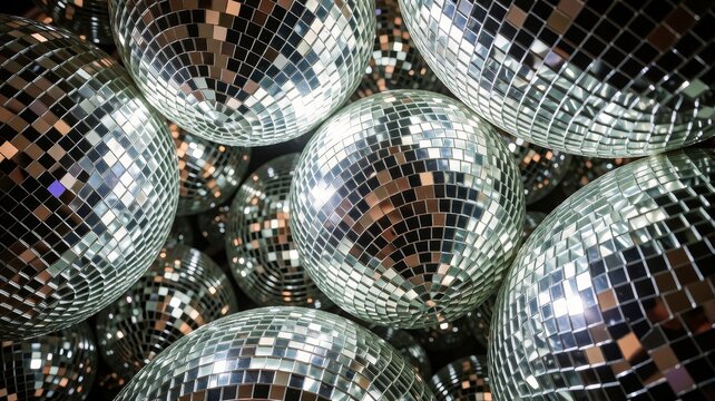 Shiny mirrored disco balls in close-up