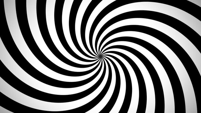 Hypnotic spiral motion background, black and white optical illusion video, rotating psychedelic swirl pattern for trance and meditation visuals