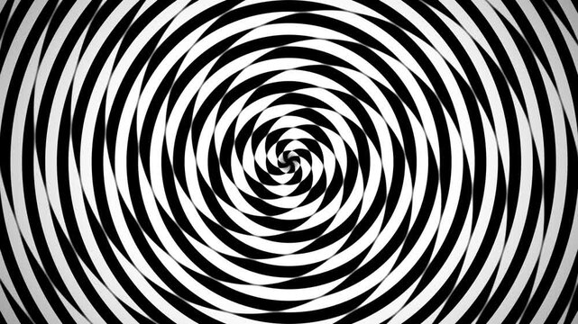 Hypnotic spiral motion background, black and white optical illusion video, rotating psychedelic swirl pattern, abstract monochrome vortex loop