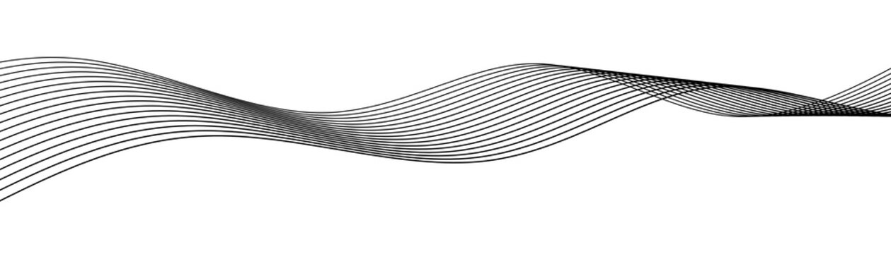 Abstract flowing wave pattern made of parallel black lines on a white background