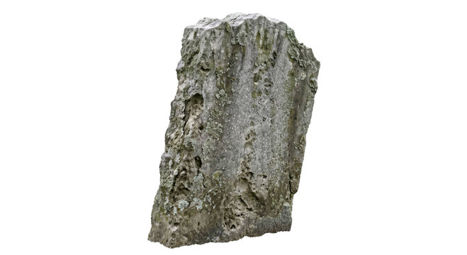 Weathered natural stone monolith isolated on a clean white background for design projects