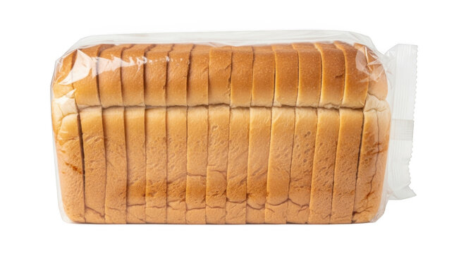 Loaf of sliced white bread in plastic packaging isolated on transparent background