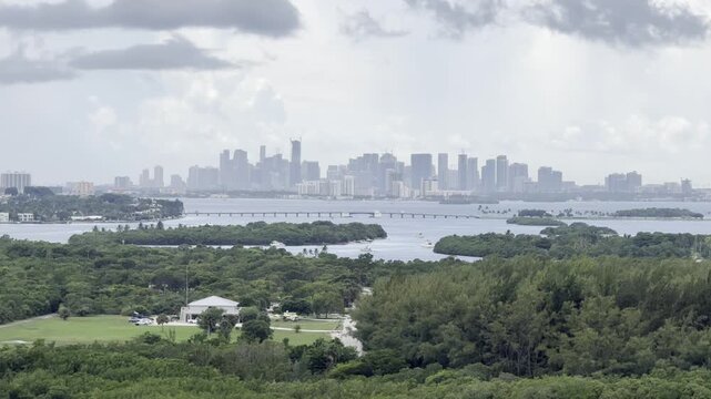 Miami Skyline landscape with water Canals (closed up x2)