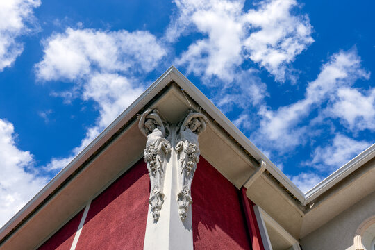 Architectural details of the colourful historic buildings in the spa town of Fortuna, Los Ba&ntilde;os de Fortuna, Region of Murcia (Spain)