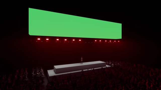 Orbiting Camera Reveals a Blank Green Banner Above a Cheering Concert Crowd