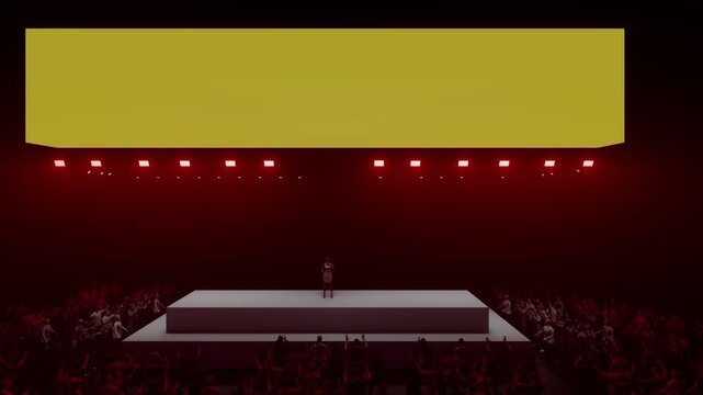 Zoom-Out Shot Unveiling a Yellow Display Banner Above a Massive Crowd