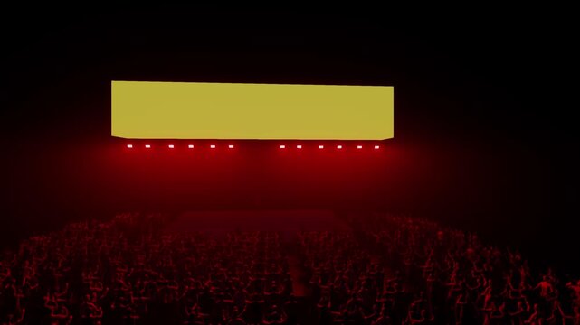 Dolly-In Shot Approaching a Glowing Yellow Banner at a Live Show