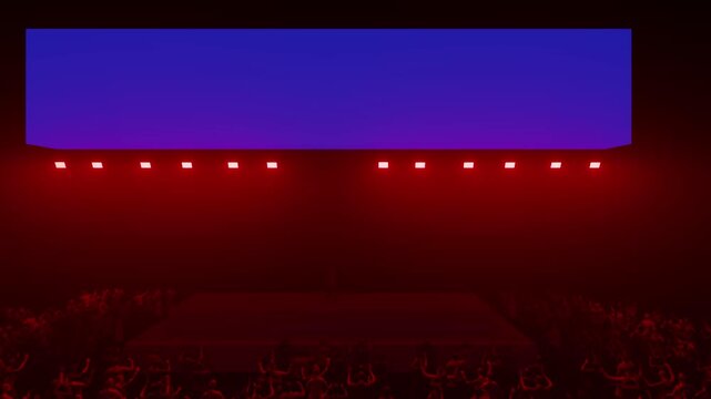 Reverse Dolly Shot Revealing a Blue Screen Banner Over the Concert Audience