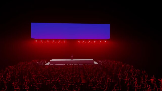 Forward Tracking Shot Moving Toward a Blank Blue LED Screen on Stage