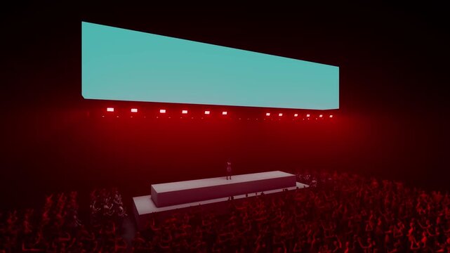 Rotating Aerial-Style Pan Around a Cyan Blank Screen Above the Crowd