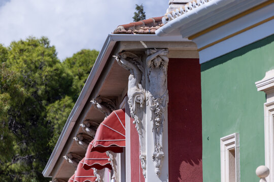 Architectural details of the colourful historic buildings in the spa town of Fortuna, Los Ba&ntilde;os de Fortuna, Region of Murcia (Spain)