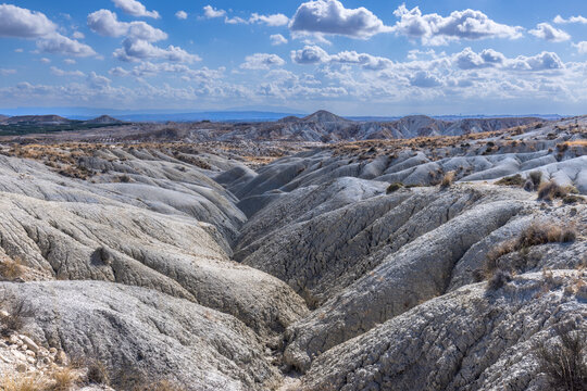 A spectacular view of the barren lands of the Abanilla Desert, Region of Murcia (Spain)