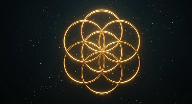 Golden Seed of Life Sacred Geometry on Starry Background