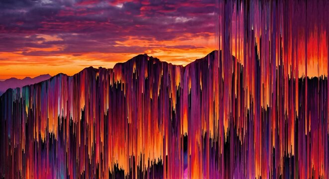 Glitch Art Pixel Sort Sunset Mountain Landscape