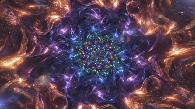Abstract psychedelic fractal tunnel with glowing colors