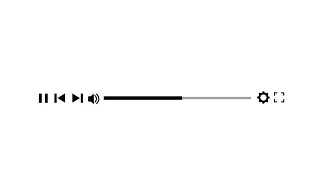 Minimalist media player interface progress bar animation with play pause skip and volume controls on a clean white background, for digital user, experience and modern, web application development