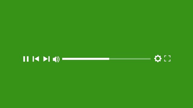 Minimalist white media player progress bar interface animation isolated on green screen background, for seamless chroma, key compositing and, digital editing and, ui projects