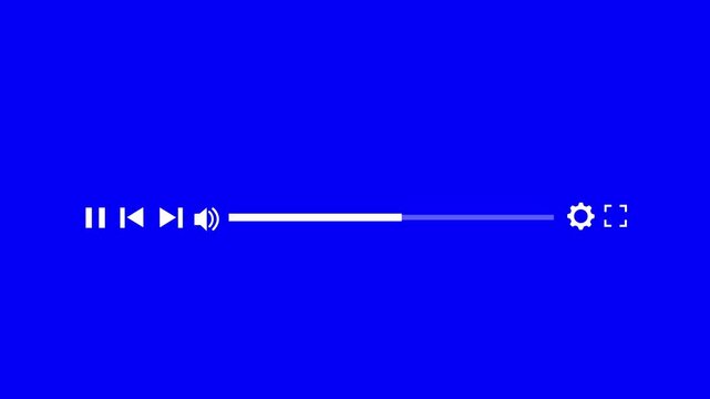 Minimalist white media player interface progress bar animation isolated on chroma key blue screen background, for seamless editing, integration and digital, creation projects