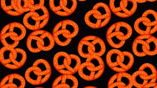 Seamless animated pretzel pattern on a dark background, perfect for Oktoberfest celebrations, German food