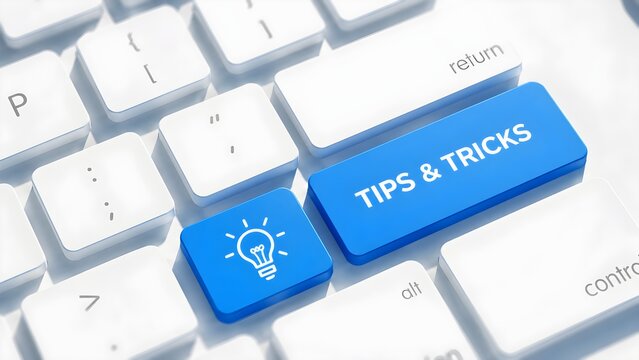 Tips and tricks keyboard concept highlighting practical guidance, productivity techniques, digital learning, troubleshooting, technology support, and user education