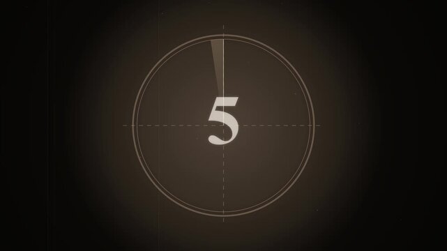 Vintage Film Countdown Timer with Number 5 in Center Circle on Dark Background