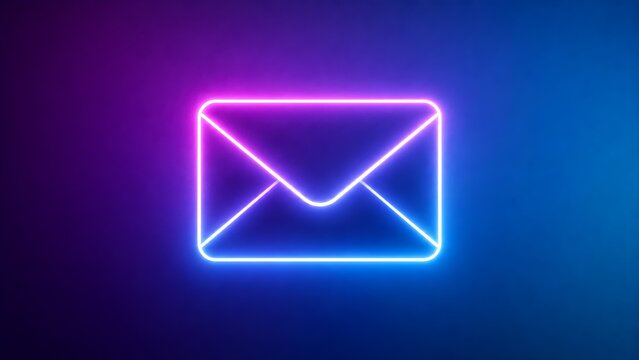 Neon envelope icon representing digital email communication, messaging, online correspondence, marketing outreach, notifications, and modern connectivity