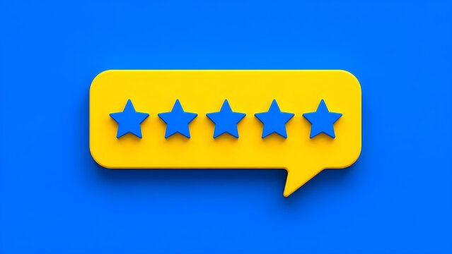Five star rating inside a speech bubble representing customer reviews, satisfaction, service quality, feedback, reputation, recommendations, and brand trust
