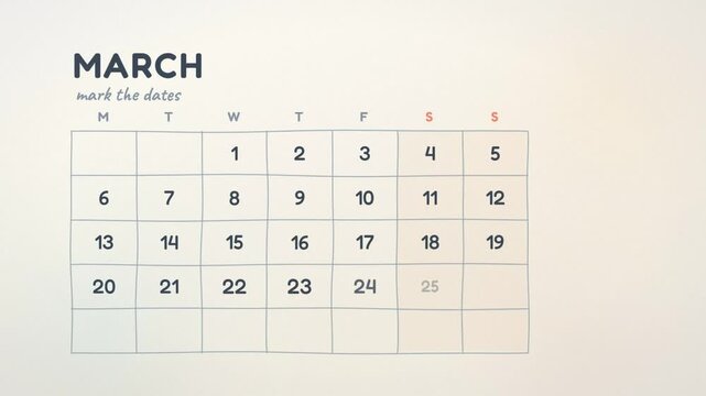March calendar page marking important dates with blue circles and a red big day reminder