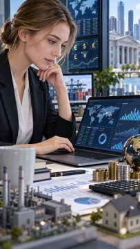 Focused Analyst Reviews Cashflow Data on Notebook Display, Utilizing Financial Dashboard for Strategic Treasury Management and Investment Forecasting.