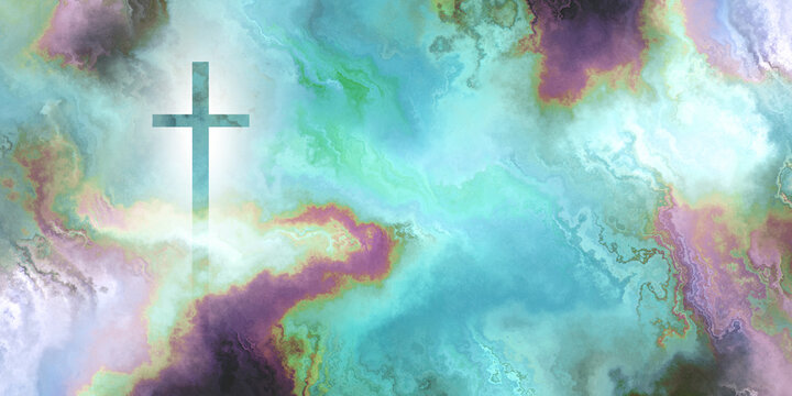 cross in atmospheric marbling, off-center composition