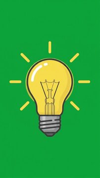 Minimalist light bulb turning on with glowing yellow rays motion graphic, ai generated